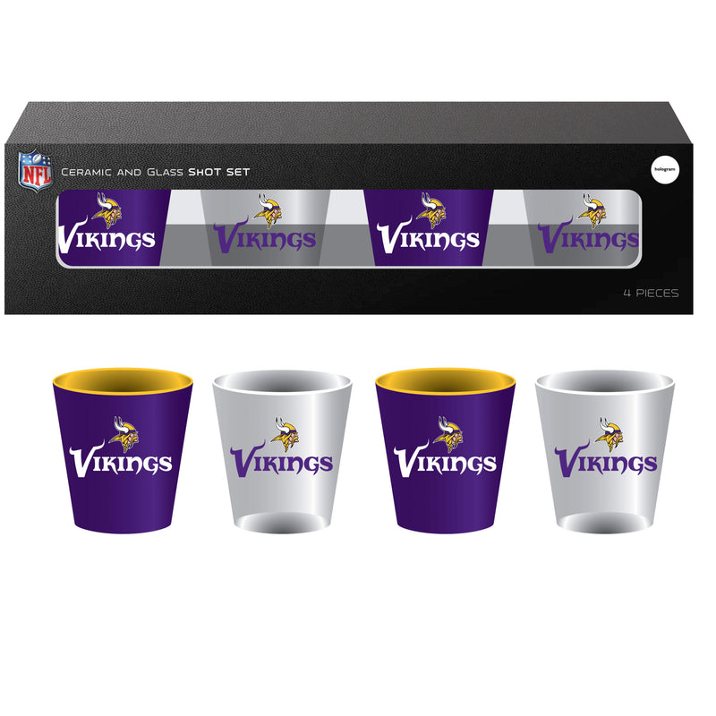 4-Piece Ceramic and Glass 2oz. Cup Set, Minnesota Vikings,3sg3817cgs