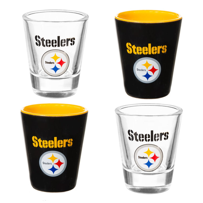 4-Piece Ceramic and Glass 2oz. Cup Set, Pittsburgh Steelers,3sg3824cgs