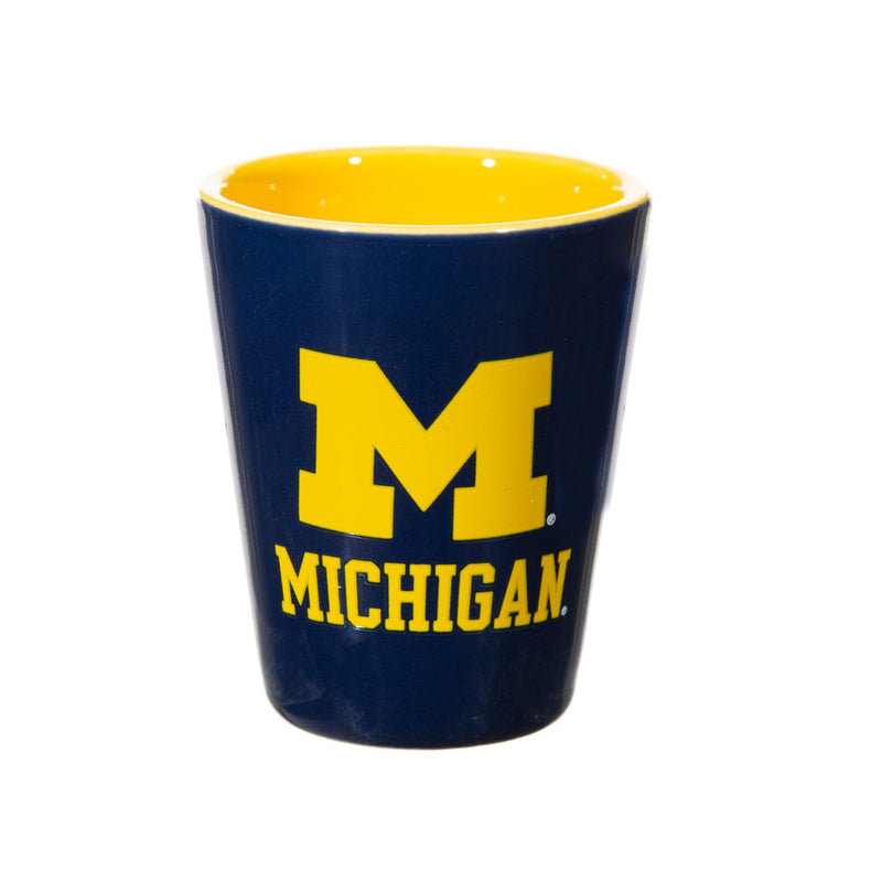 Evergreen Home Accents,4-Piece Ceramic and Glass 2oz. Cup Set, University Of Michigan,2.36x1.96x1.41 Inches