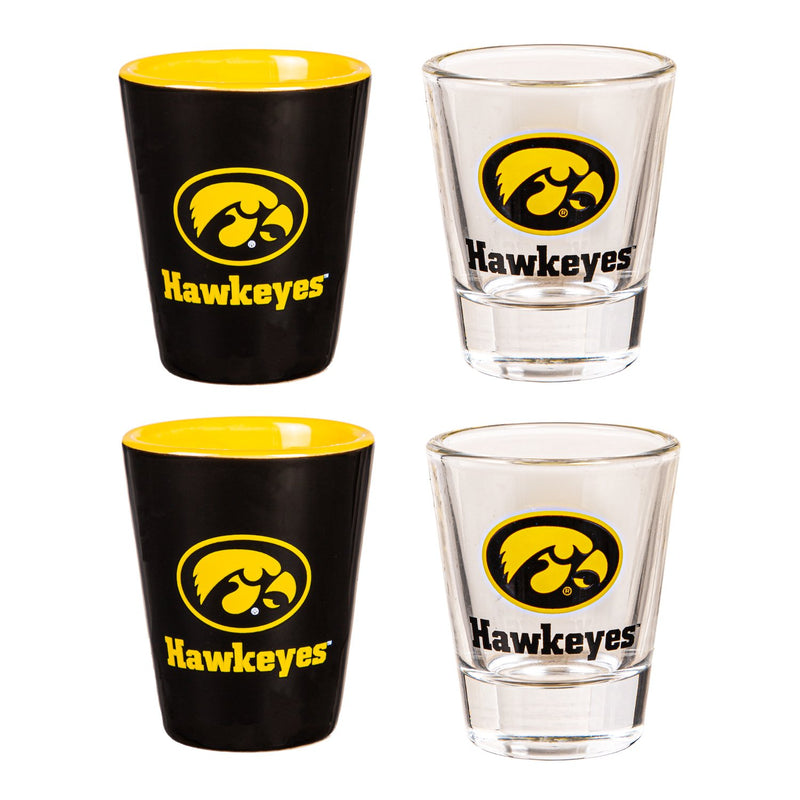 4-Piece Ceramic and Glass 2oz. Cup Set, University of Iowa,3sg980cgs