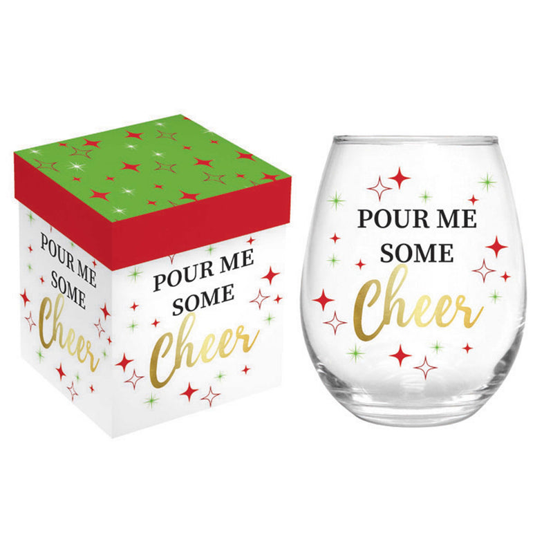 17oz Stemless Glass with Gift Box, Pour Me Some Cheer,3sl1008