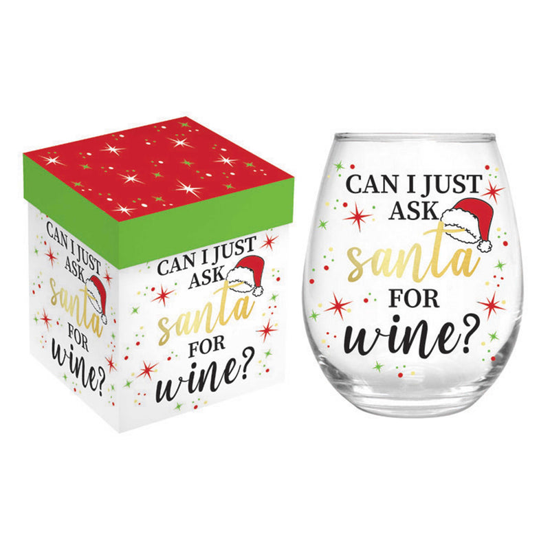 17oz Stemless Glass with Gift Box, Can I Just Ask Santa for Wine,3sl1010