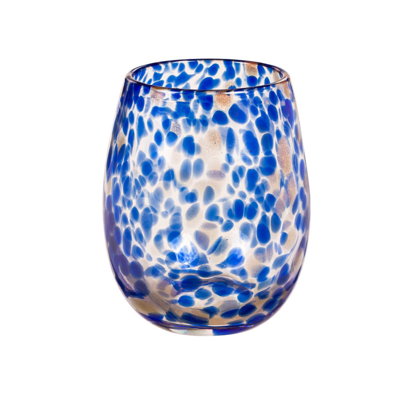 13oz. Stemless Hand Blown Glass with Gift Box, Cobalt and Rose Sparkle,3sl1081