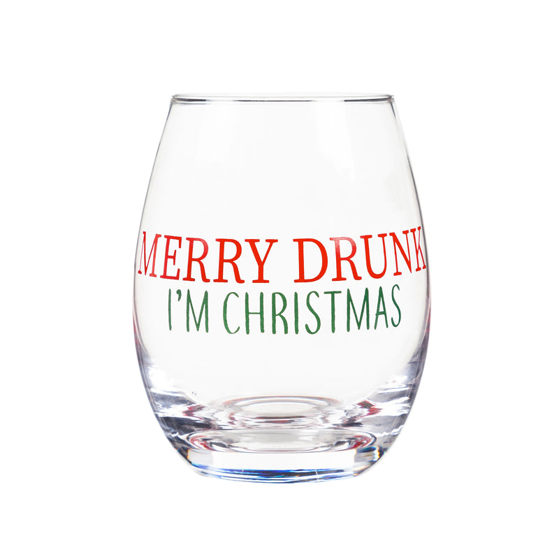 Stemless Wine Glass w/box, 17 OZ, Merry Drunk, I'm Christmas,3sl217