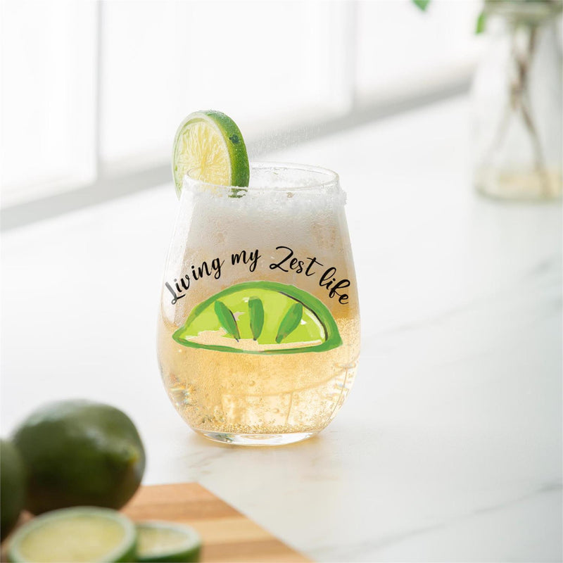 17 OZ Stemless Glass w/Box, Living my Zest Life