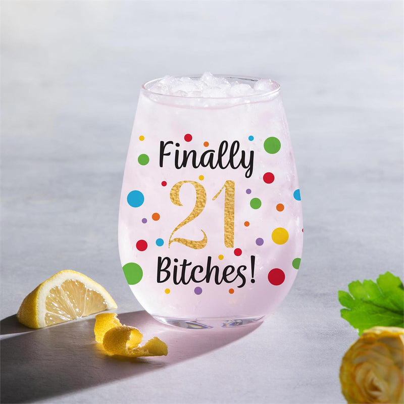 Finally 21 Bitches Stemless Glass, 17oz, Gift Box