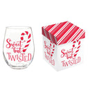 Baking Spirits Bright Wine Glass Stemless Glass, Sweet But Twisted, 17oz, Gift Box