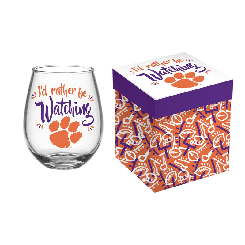 Evergreen Home Accents,Clemson University, 17oz Boxed Stemless Glass,3.62x3.62x4.65 Inches