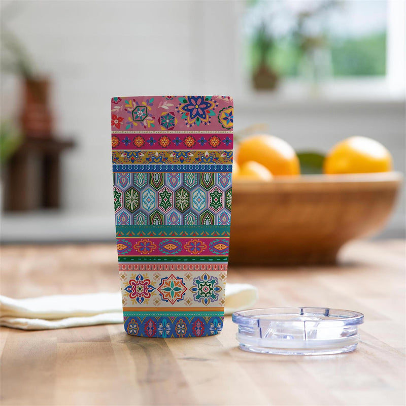 Geometric Tapestry Stripes Double Wall Stainless Steel Tumbler, 20oz, Gift Box