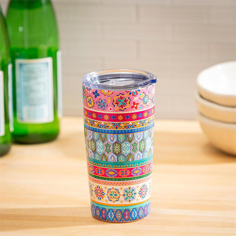 Geometric Tapestry Stripes Double Wall Stainless Steel Tumbler, 20oz, Gift Box