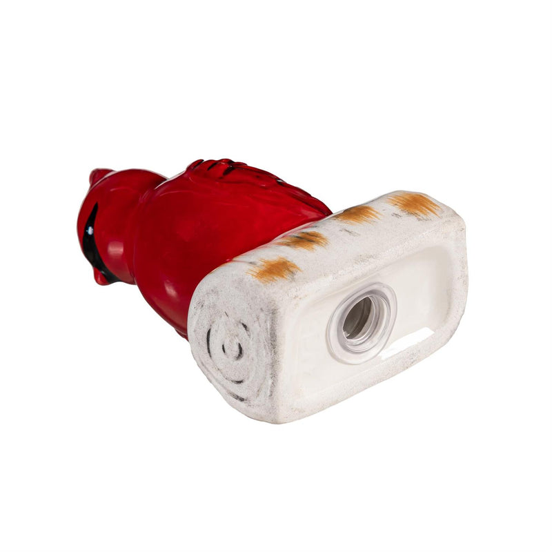 Holiday Poinsettia Salt & Pepper Shakers Ceramic Cardinal on Log, Set of 2