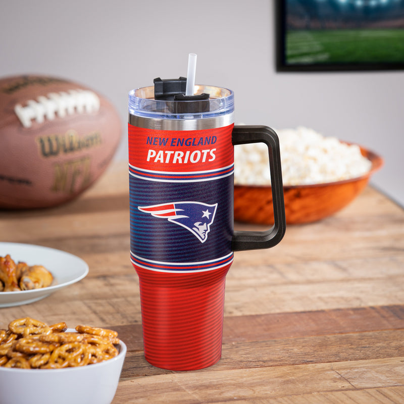 40oz Stainless Steel Mega Cup w/ Straw, New England Patriots,3ss3818cc