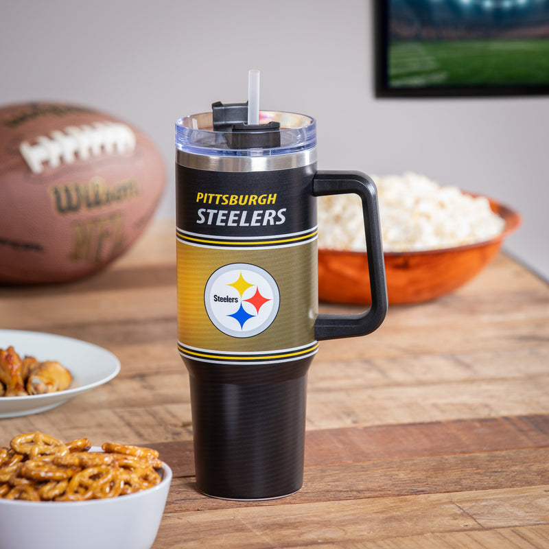 40oz Stainless Steel Mega Cup w/ Straw, Pittsburgh Steelers,3ss3824cc