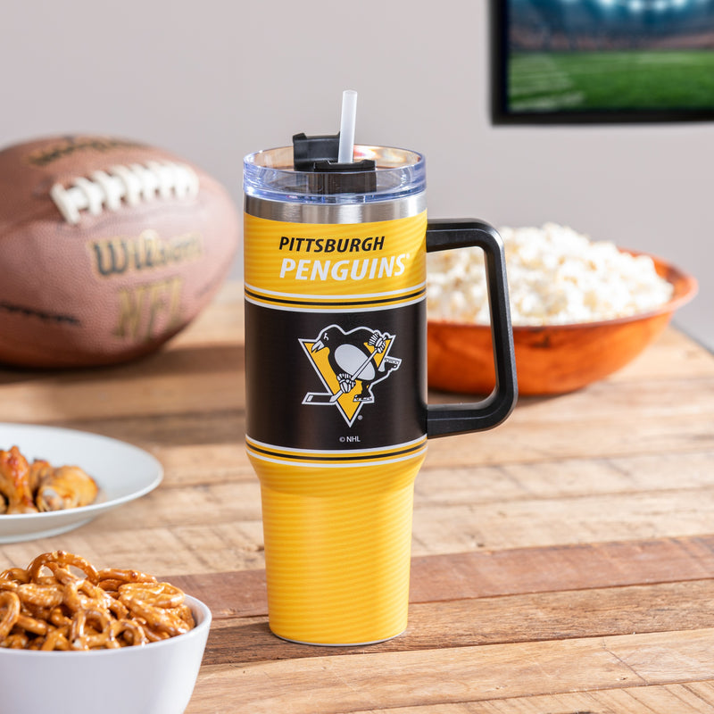 40oz Stainless Steel Mega Cup w/ Straw, Pittsburgh Penguins,3ss4372cc