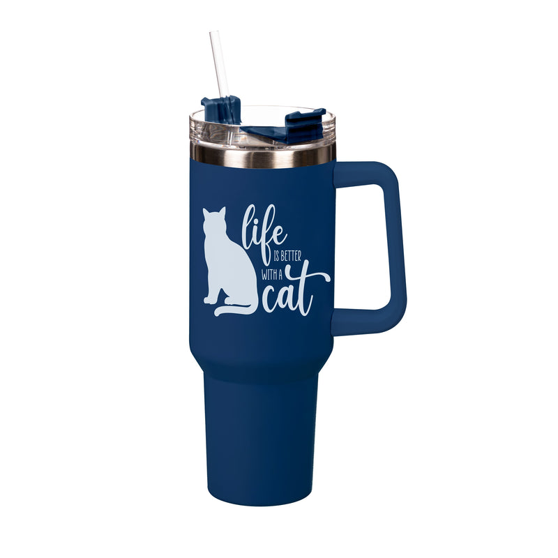 40oz Stainless Steel Canyon Cup w/ Straw, Life is Better With A Cat,3sshd018