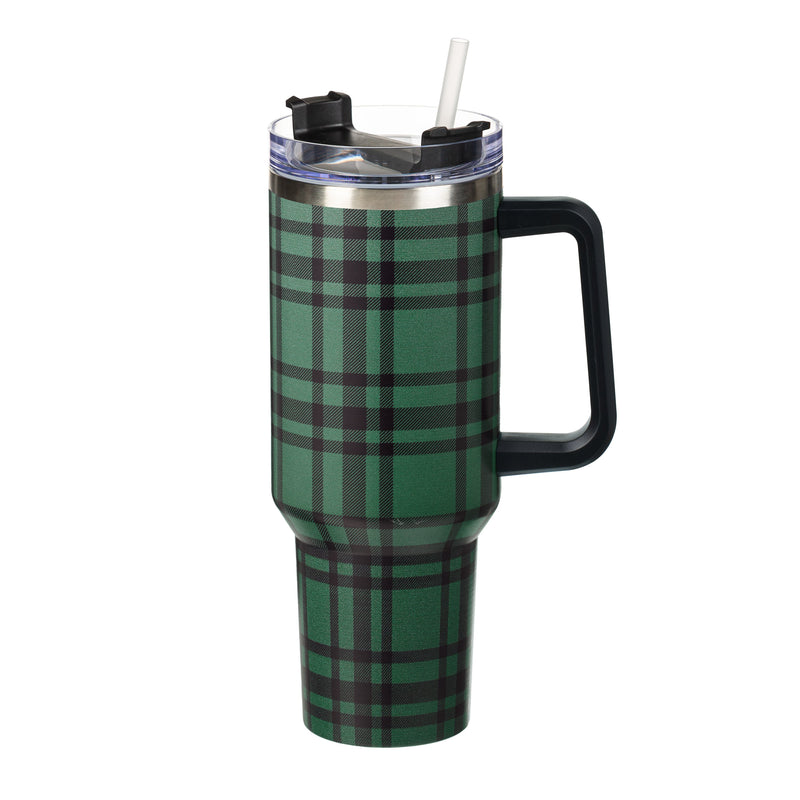 40oz Stainless Steel Canyon Cup w/ Straw, Green Plaid,3sshd020