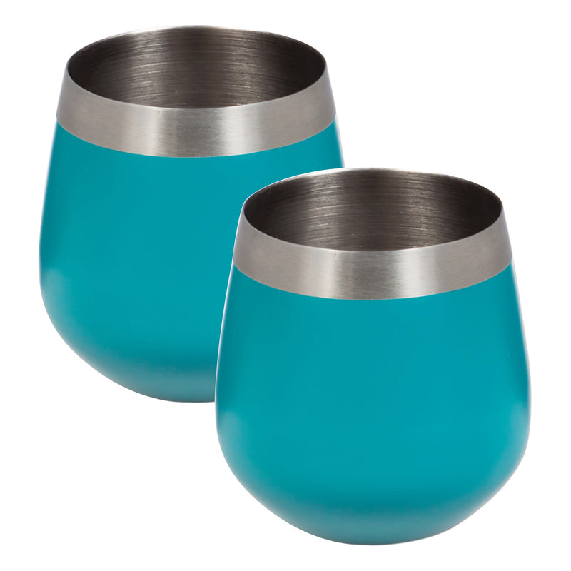 Refresh Stainless Steel Stemless Wine Tumbler, 18 OZ, Set of 2, Teal,3sw007