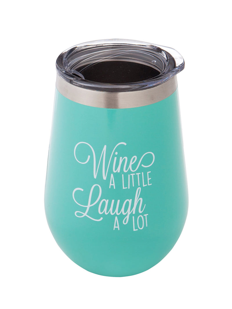 Double wall vacuum wine tumbler w/clear lid, 12 OZ,Wine a little, Laugh a lot,3sw015