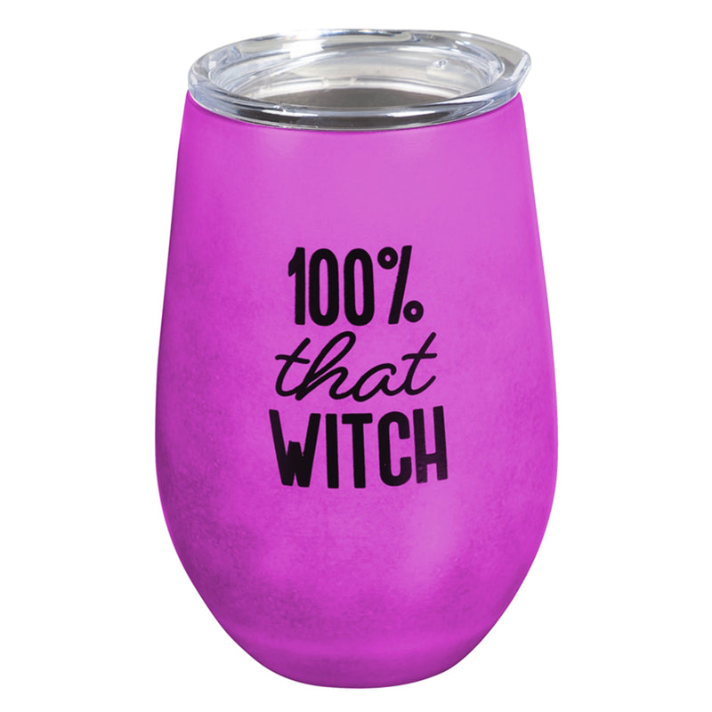 Double Wall Stainless Steel Stemless Wine Tumbler, 12 OZ, Glow-In-The-Dark, 100% That Witch,3swgd003