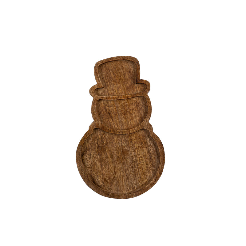 12" Wood Snowman Divided Server,3sws002