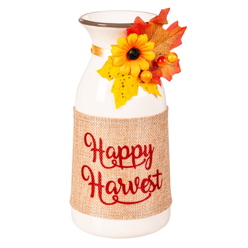 8.5" Ceramic Vase with Bow & Artificial, Give Thanks/Happy Harvest,3va167