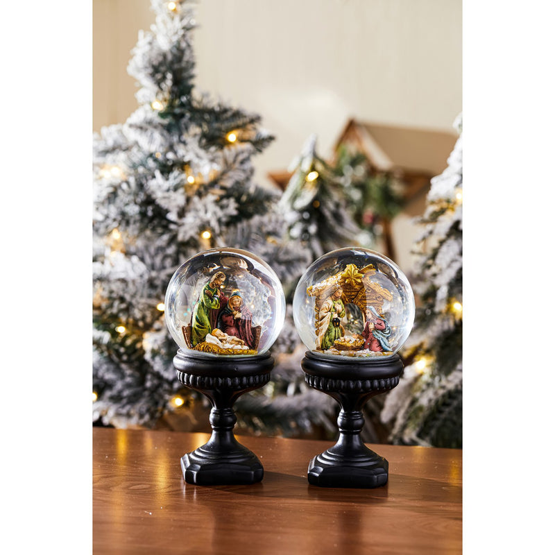 Resin Nativity Water Globe on Pedestal, 2 Asst,3wgl204