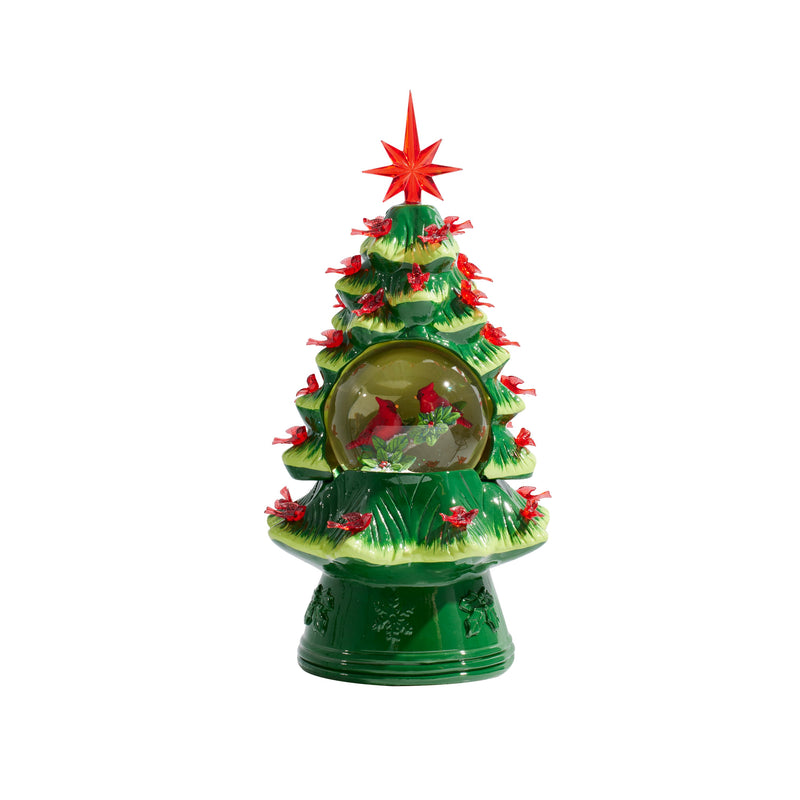 13" Christmas Tree with Cardinals Water Globe,3wgl236