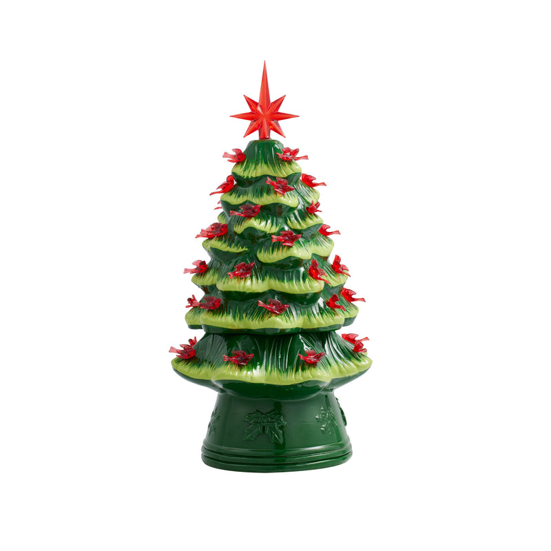 13" Christmas Tree with Cardinals Water Globe,3wgl236