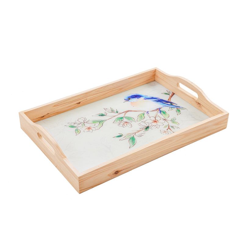 20.75" Rectangle Wood Serving Tray, Birds in Blooms,3wt9863