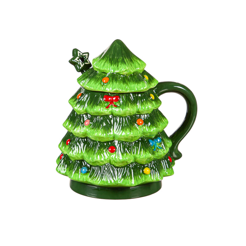 Christmas Tree Cup Gift Set with Lid, Spoon and Gift Box, 16oz, Green,3xtm001