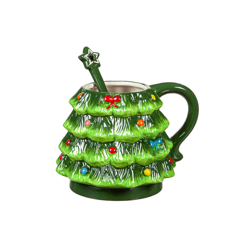 Christmas Tree Cup Gift Set with Lid, Spoon and Gift Box, 16oz, Green,3xtm001