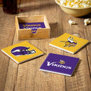 Minnesota Vikings Ceramic Coasters Set, 4pcs with Wood Caddy