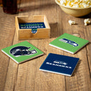 Seattle Seahawks Ceramic Coasters Set, 4pcs with Wood Caddy