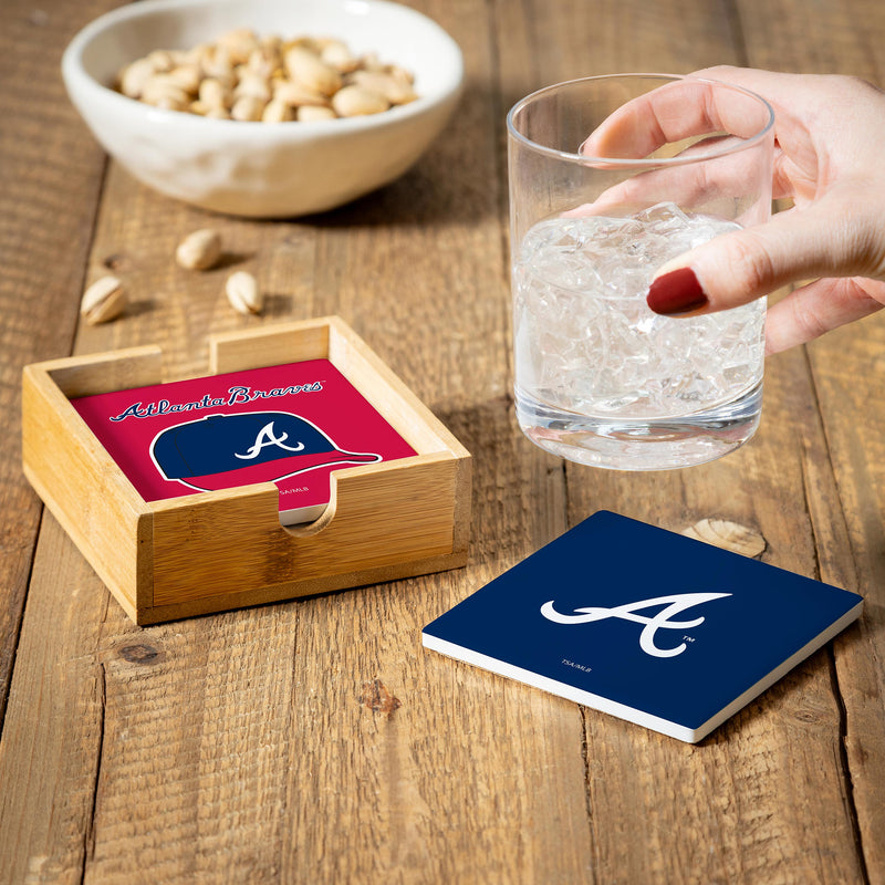 Atlanta Braves Ceramic Coasters Set, 4pcs with Wood Caddy