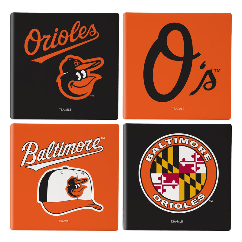 Baltimore Orioles Ceramic Coasters Set, 4pcs with Wood Caddy