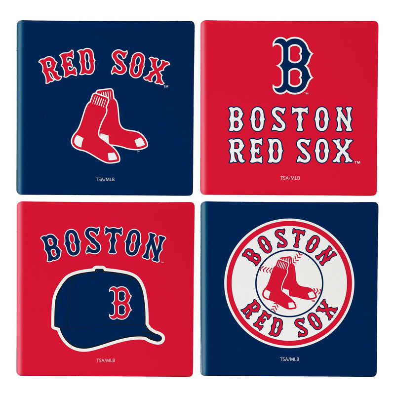 Boston Red Sox Ceramic Coasters Set, 4pcs with Wood Caddy