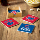Chicago Cubs Ceramic Coasters Set, 4pcs with Wood Caddy