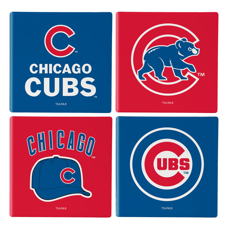 Chicago Cubs Ceramic Coasters Set, 4pcs with Wood Caddy