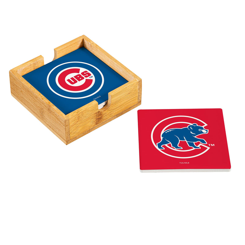 Chicago Cubs Ceramic Coasters Set, 4pcs with Wood Caddy