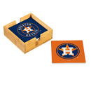 Houston Astros Ceramic Coasters Set, 4pcs with Wood Caddy