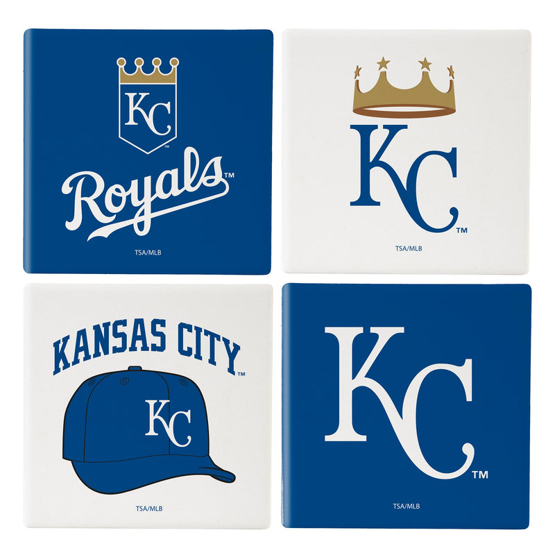 Kansas City Royals Ceramic Coasters Set, 4pcs with Wood Caddy