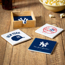 New York Yankees Ceramic Coasters Set, 4pcs with Wood Caddy