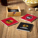 Chicago Blackhawks Ceramic Coasters Set, 4pcs with Wood Caddy
