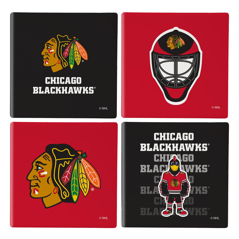 Chicago Blackhawks Ceramic Coasters Set, 4pcs with Wood Caddy