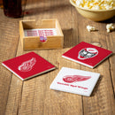 Detroit Red Wings Ceramic Coasters Set, 4pcs with Wood Caddy
