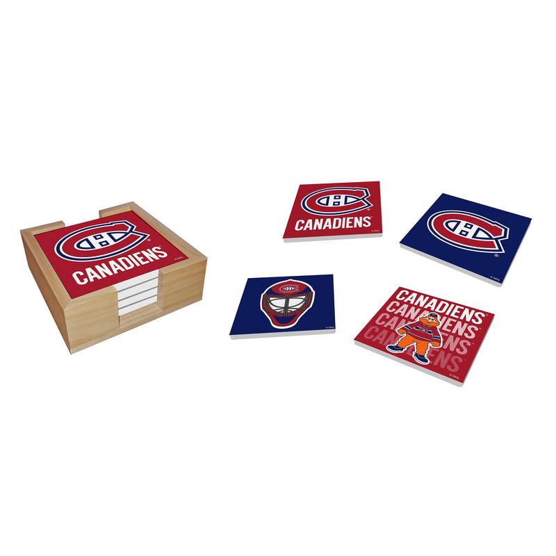 Montreal Canadiens Ceramic Coasters Set, 4pcs with Wood Caddy