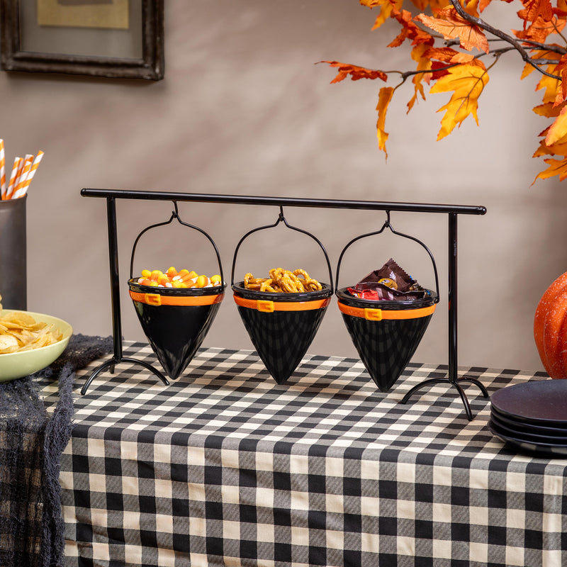 Witch Hat Ceramic Dish with Metal Holder Set, 19"L