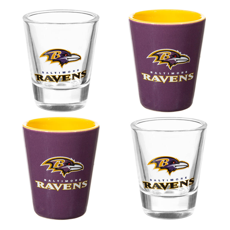 Baltimore Ravens 4-Piece Ceramic and Glass 2oz. Cup Set