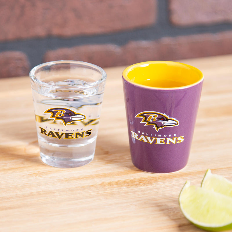 Baltimore Ravens 4-Piece Ceramic and Glass 2oz. Cup Set