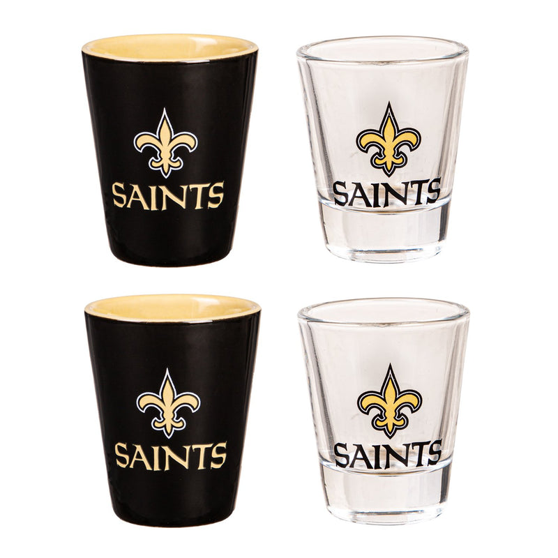 New Orleans Saints 4-Piece Ceramic and Glass 2oz. Cup Set